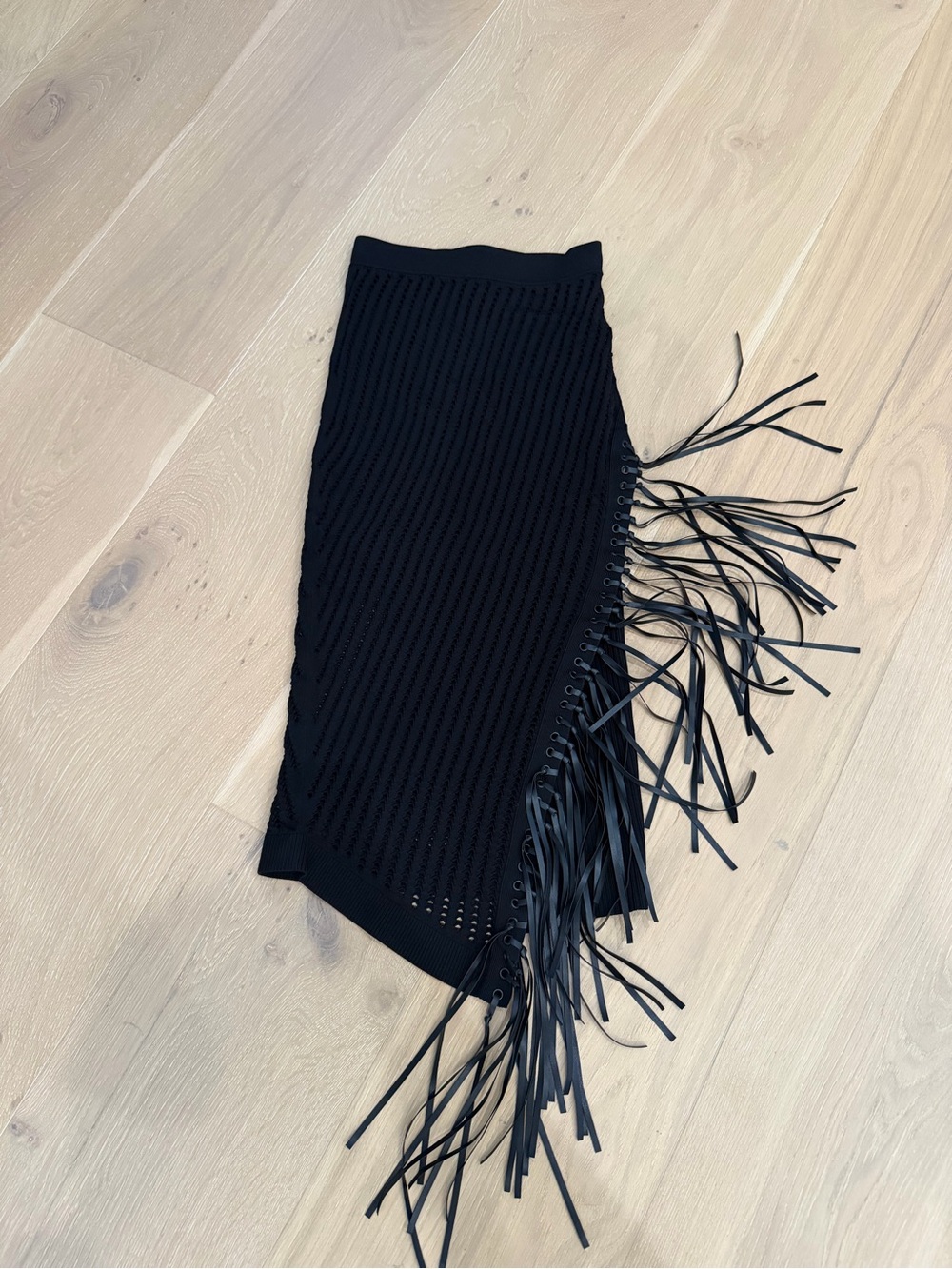 Black Fringe Knit Midi Skirt - Picture 2 of 4